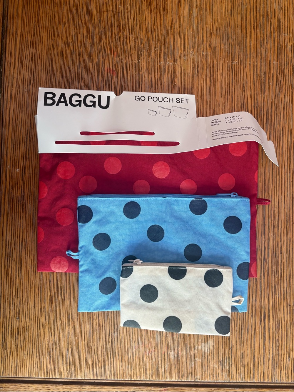 BAGGU Polka Dot Go Pouch Set - Red, Blue, Cream - Picture 2 of 2